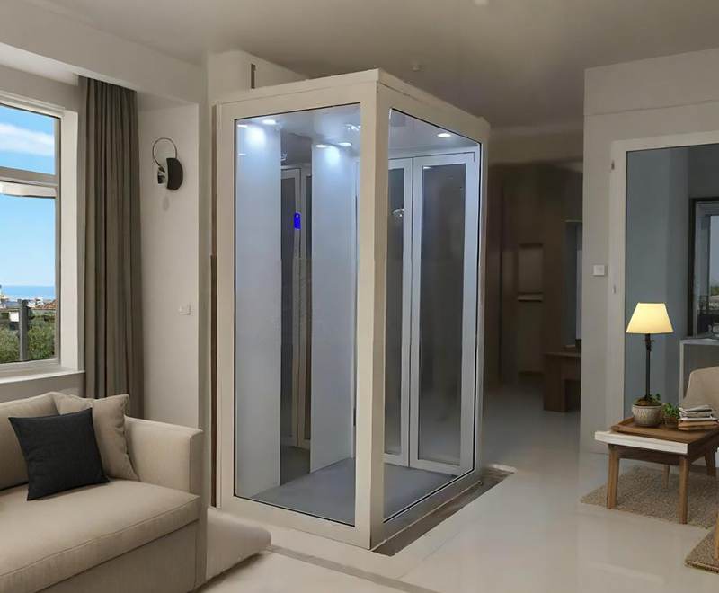 a white frame mini elevator for home use
