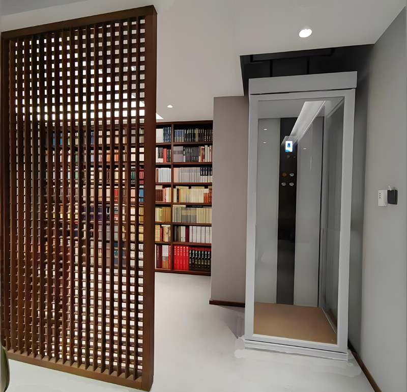 a simple white home elevator installed in a modern house