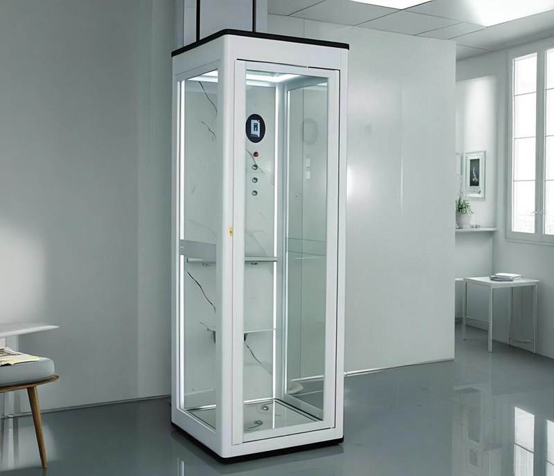 A shaftless home lift installed in a 2 floor modern house.