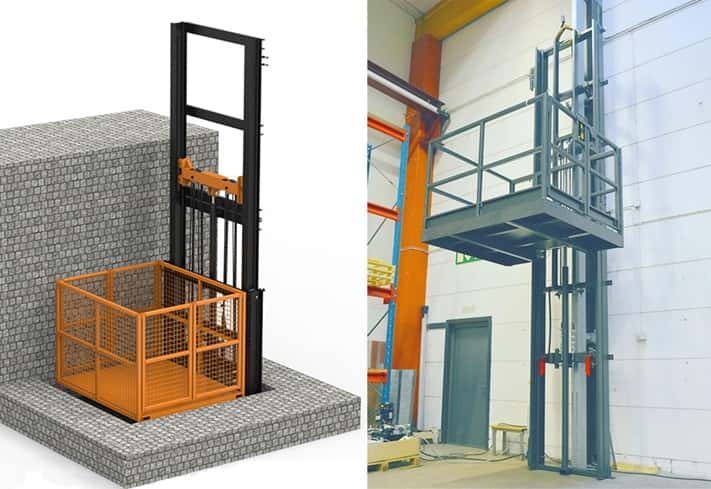 cargo lift elevator installed against a wall